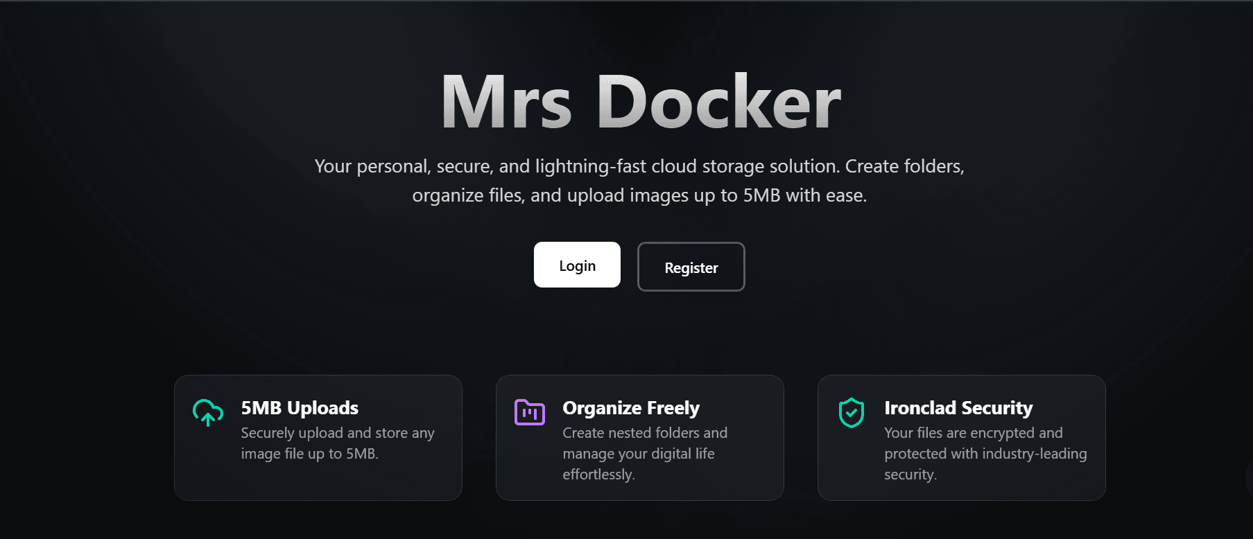 Media storage system where users can organize images, videos and files into folders.
